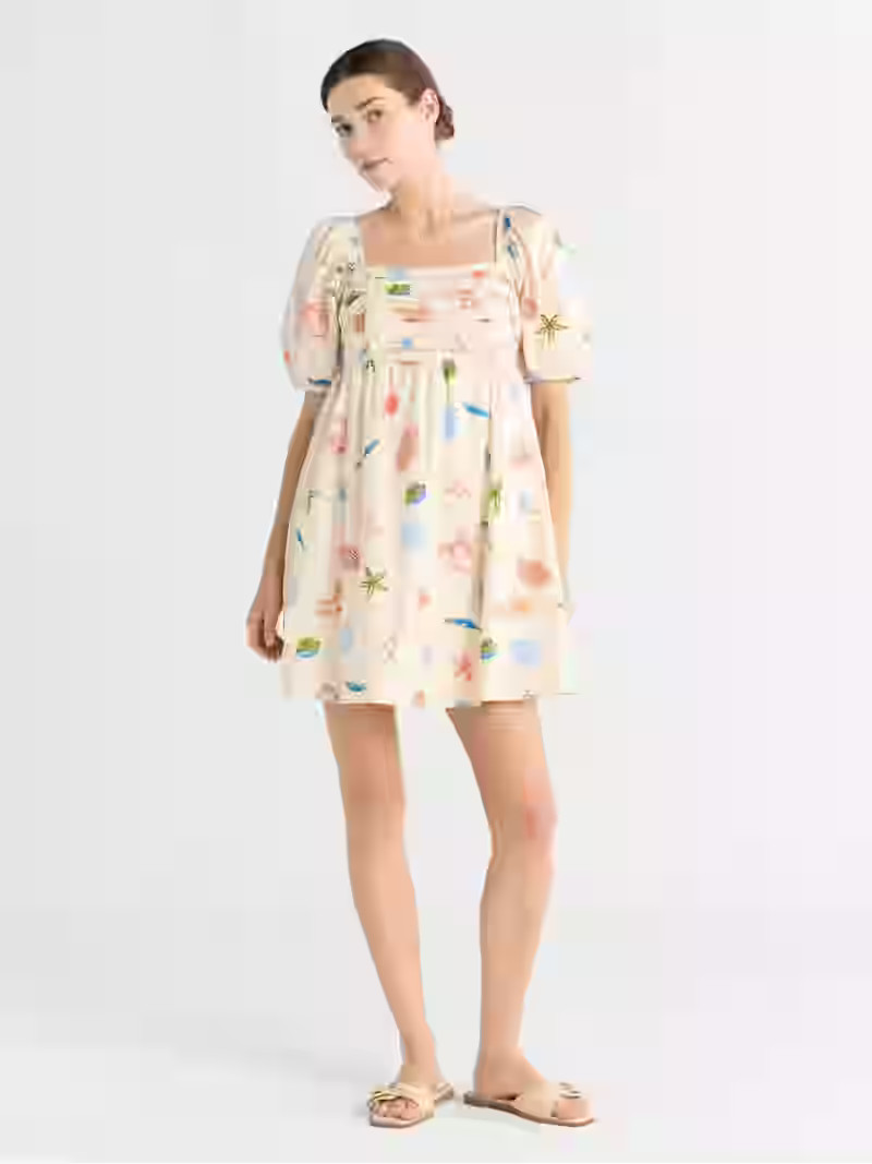 Free Assembly Women's Shirred Cotton Mini Dress with Puff Sleeves, Sizes XS-XXXL | Walmart (US)