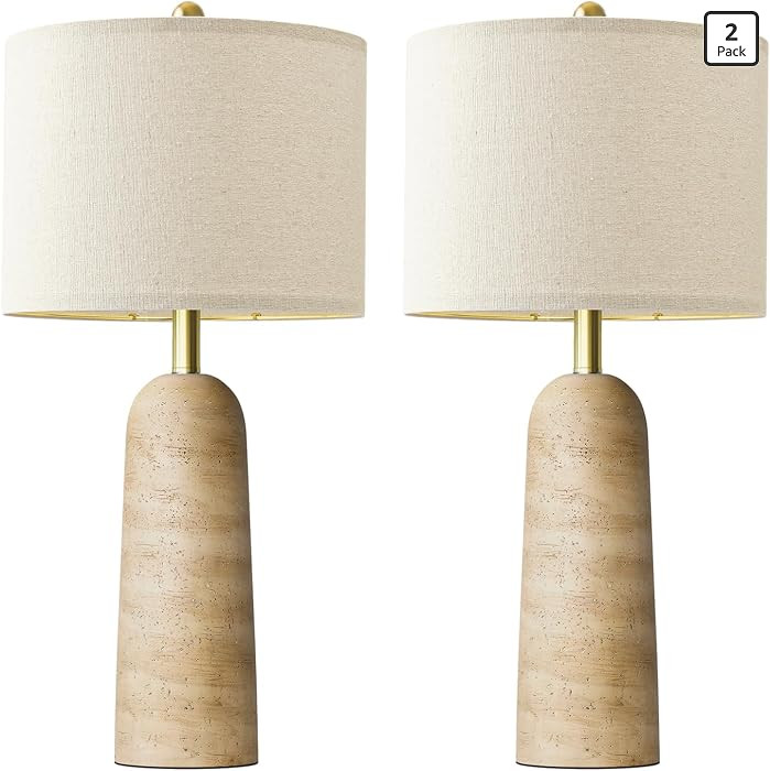 Modern Table Lamp Set of 2, Warm Beige Resin Lamp with Natural Stone Look, 27.25" Lamps for Livin... | Amazon (US)