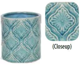 Wyckwood Tin Design Cylinder Ceramic Pot Planter Color: Blue | Wayfair North America