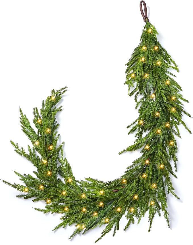 6FT Prelit Real Touch Norfolk Pine Garland Christmas Garlands with 50LED Artificial Faux Greenery... | Amazon (US)