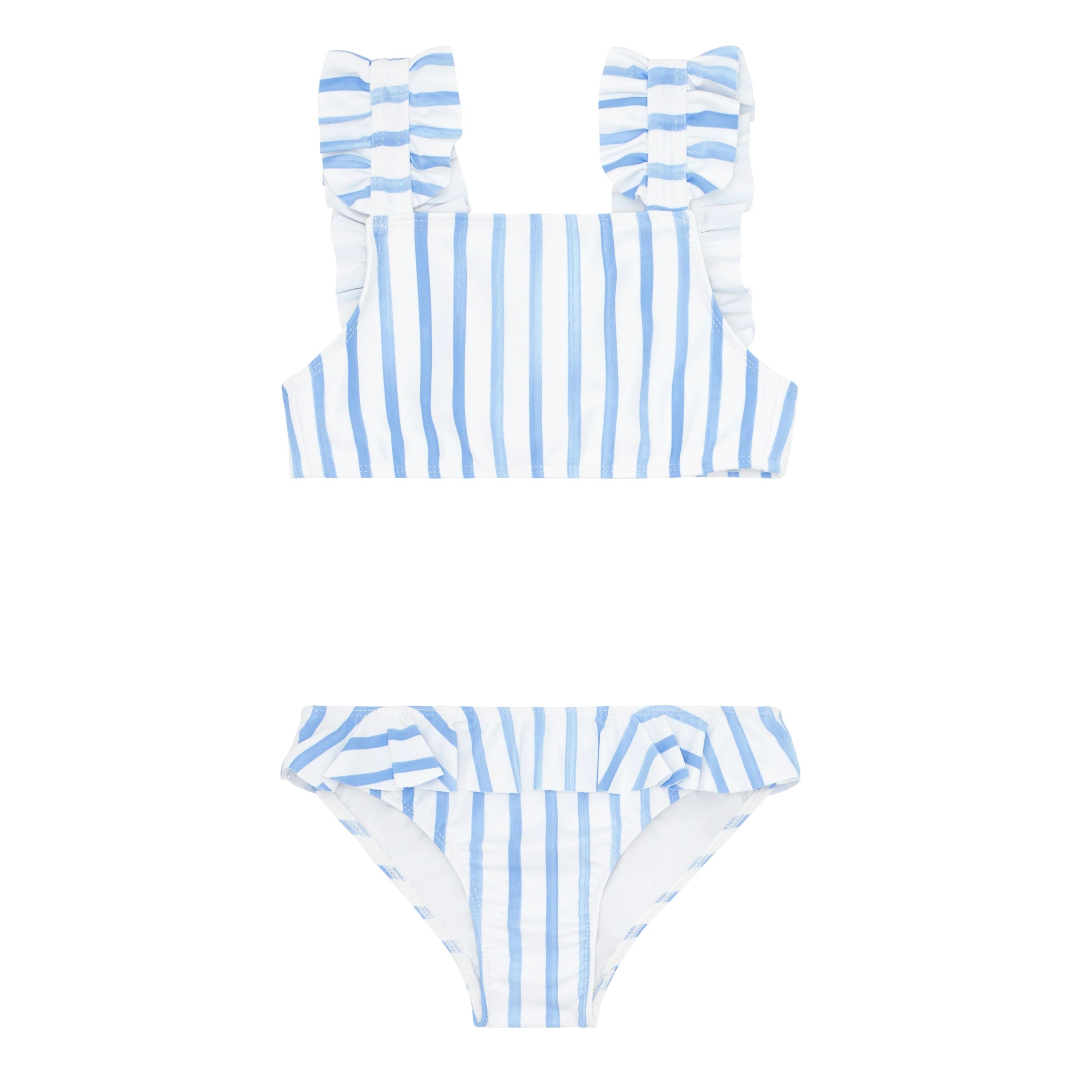 girls bahamian blue stripe ruffle bikini | minnow