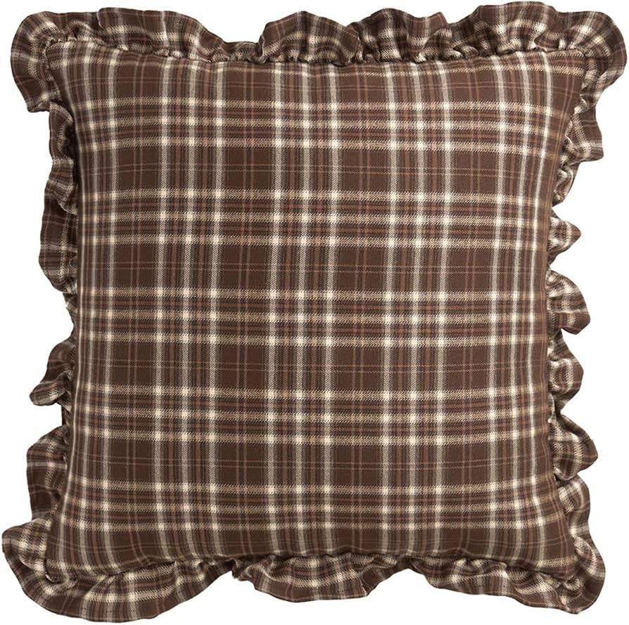 vctops Plaid Ruffle Throw Pillow Cover Farmhouse Brown and White Checkered Pillowcase Shabby Chic... | Amazon (US)
