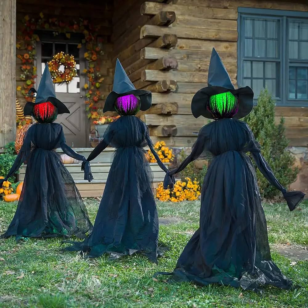 Hourleey Halloween Decorations, 6 FT Set of 3 Lighted Halloween Witch with Stakes for Outdoor Gar... | Amazon (US)