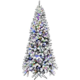 Fraser Hill Farm 6.5-ft. Pre-Lit Snow Flocked Alaskan Pine Artificial Christmas Tree, Multi-Color... | The Home Depot
