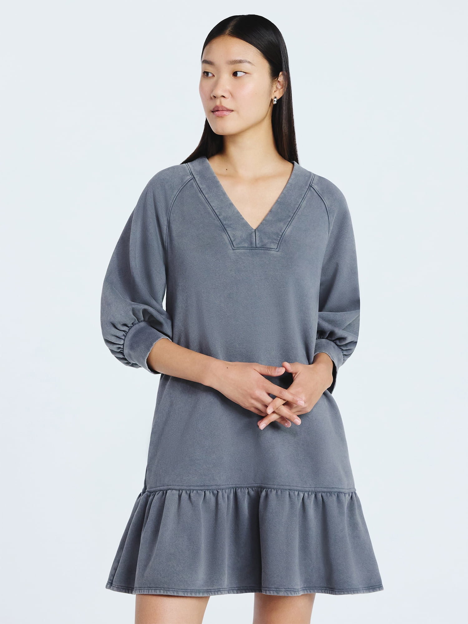 Scoop Women's and Women's Plus Deep V Neck Sweatshirt Mini Dress, Sizes XS-4X | Walmart (US)