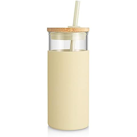 Tronco 16 oz Glass Tumbler with Straw and Bamboo Lid, Iced Coffee Cup Reusable, Smoothie Cups, Tu... | Amazon (US)