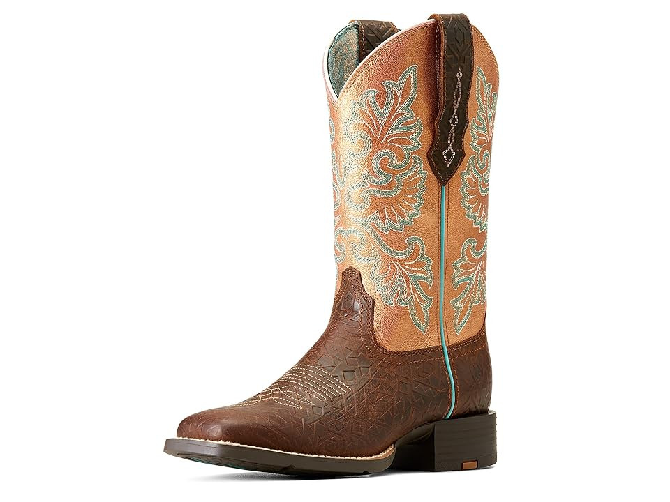 Ariat Round Up Wide Square Toe StretchFit Western Boot Women's Shoes Toasted Blanket Emboss : 8 B - Medium, Synthetic/Leather | Zappos