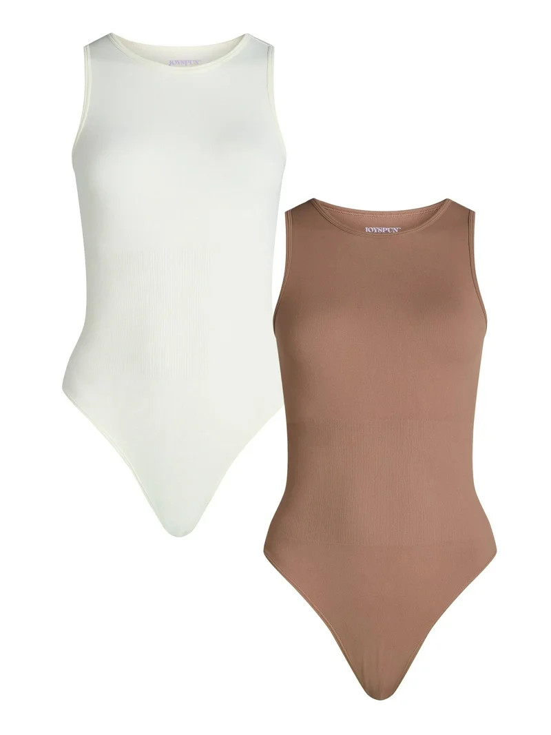 Joyspun Women's Seamless Slimming High Neck Bodysuit, 2-Pack, Sizes XS-XXXL | Walmart (US)