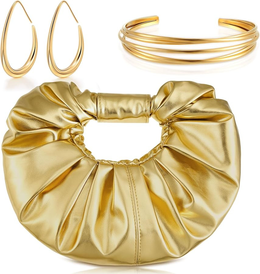 Landical 3Pcs Gold Clutch Purse Jewelry Set for Women Evening Bag Cuff Bracelet Earring Gold Acce... | Amazon (US)