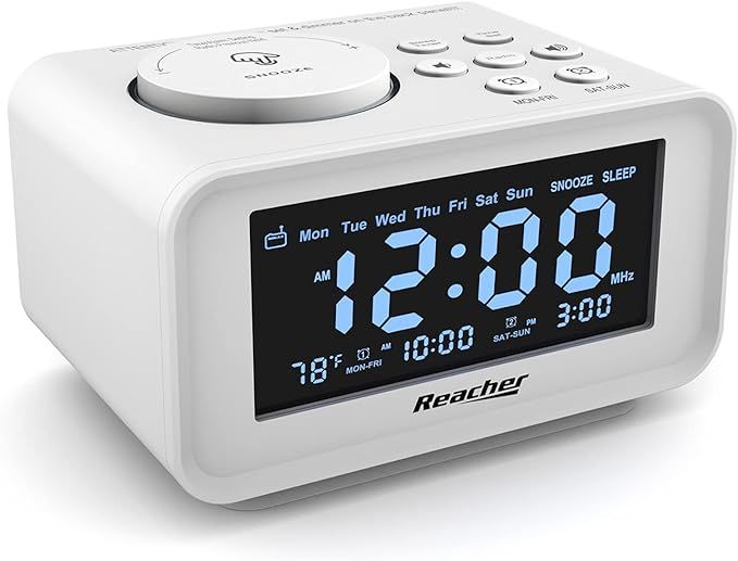 REACHER Small Digital Alarm Clock Radio with 2 USB Charging Ports, 0-100% Dimmer, Weekday/Weekend... | Amazon (US)