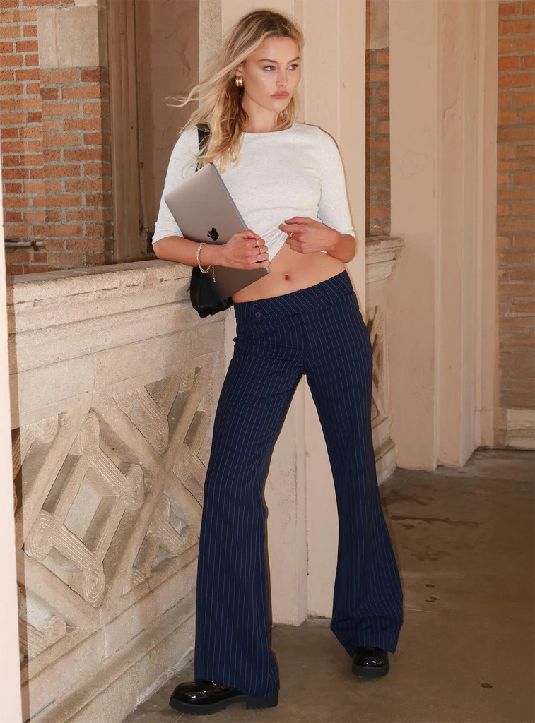 Kinkirk Flared Pants Navy Pinstripe | Princess Polly US