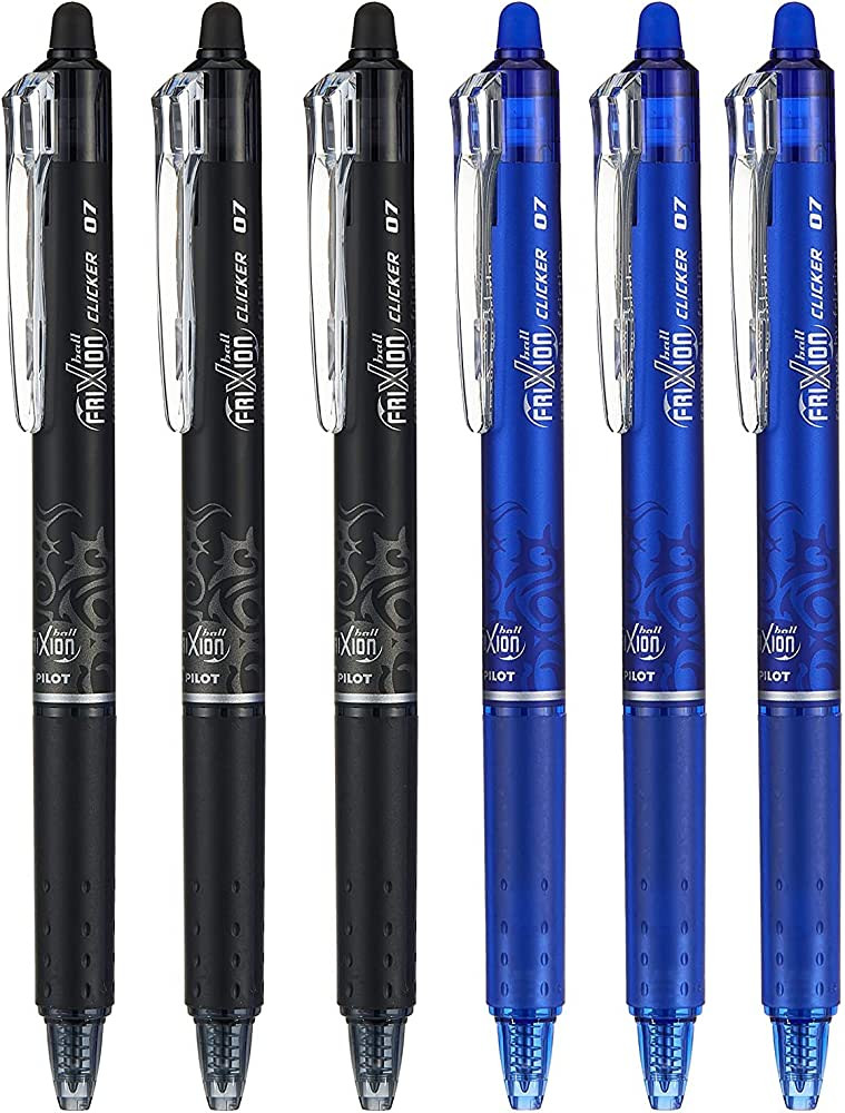 Pilot FriXion Clicker 0.7mm, Erasable Gel Pens, Fine Point (6-Pack, Black/Blue) | Amazon (US)