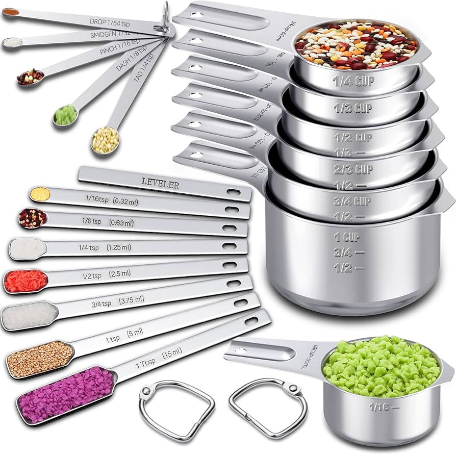 Measuring Cups and Spoons Set of 20, 7 Stainless Steel Nesting Measuring Cups & 7 Spoons, 1 + Lev... | Amazon (US)