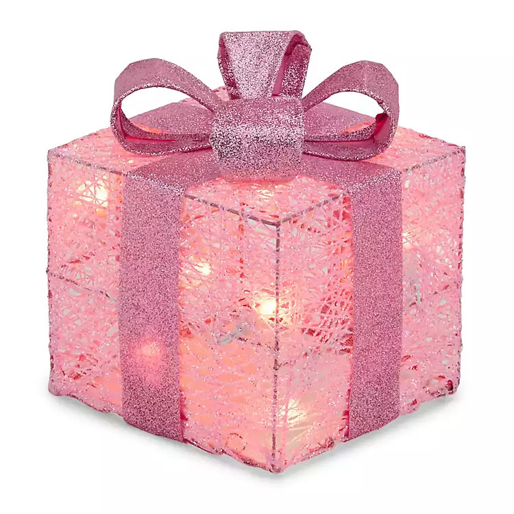 Pre-Lit Pink Christmas Gift Box, 6 in. | Kirklands Home | Kirklands