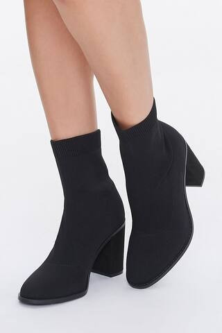 Faux Suede Block Heel Sock Booties | Forever 21 (US)