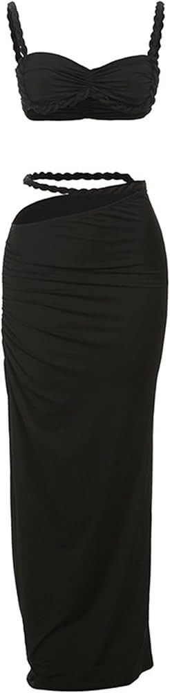Women's Two Piece Skirt Sets Summer Beach Sexy Ruched Backless Cami Top And Cut Out Skirt Night O... | Amazon (US)