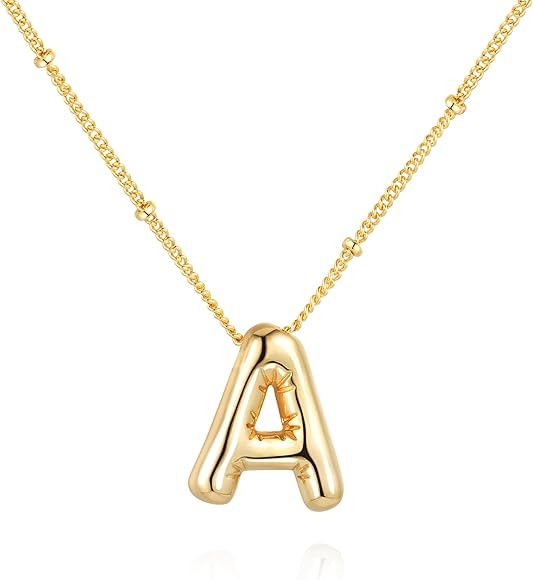 Qyalie Bubble Letter Necklace Balloon Initial Necklaces for Women Girls Dainty Alphabet Pendant 1... | Amazon (US)