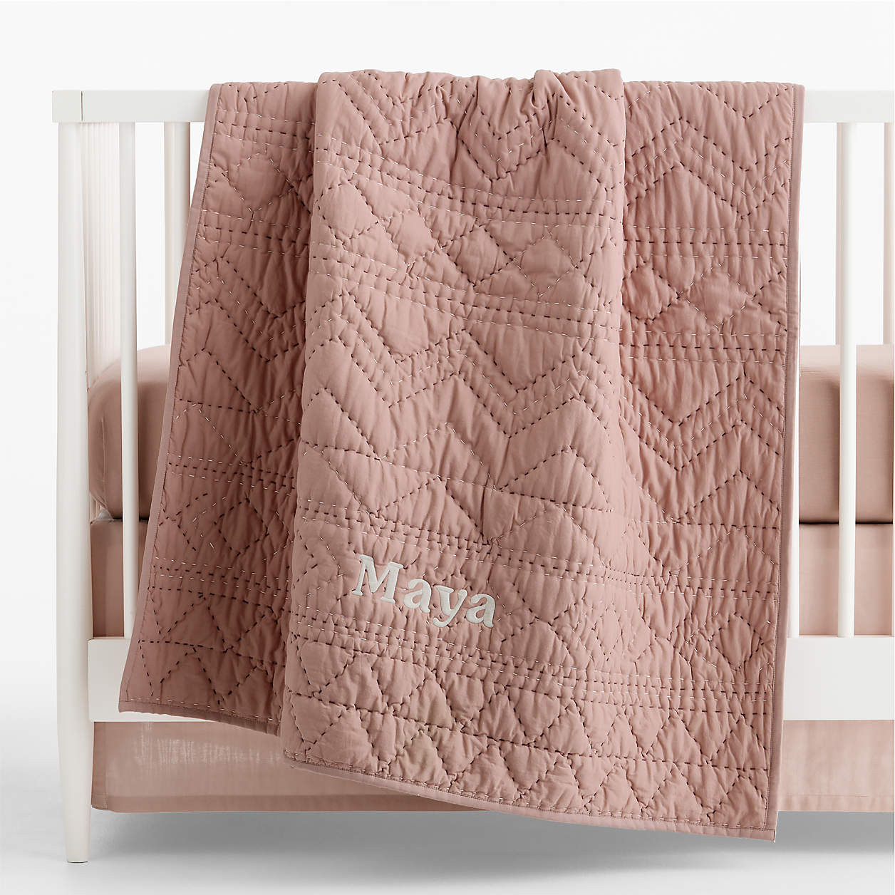Heirloom Stitched Violet Rose Organic Cotton Baby Crib Quilt Bedding Set | Crate & Kids | Crate & Barrel