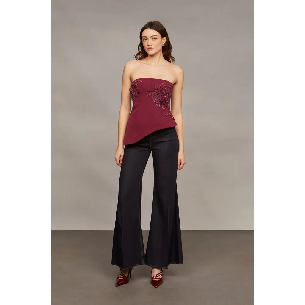 AMUR Ardell Beaded Floral Top in Pinot Noir at Nordstrom, Size 6 | Nordstrom