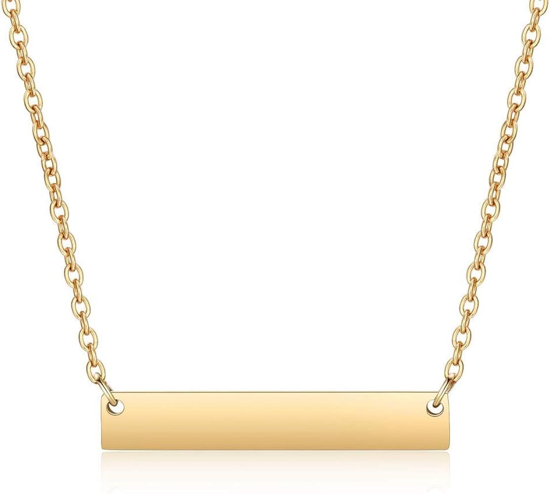 Jude Jewelers Stainless Steel Horizontal Long Bar Drop Classic Plain Charm Necklace | Amazon (US)