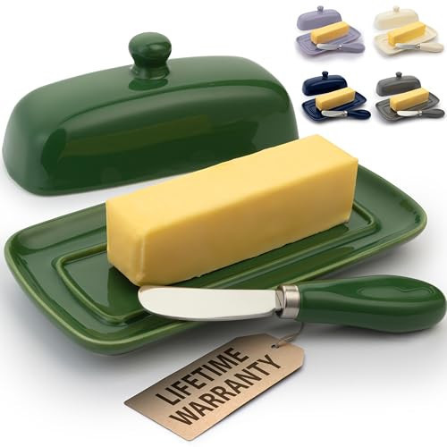 Zulay Butter Dish With Lid For Countertop - Porcelain Jade, Ceramic Butter Dish with Knob Handle Great for Cooking - Elegant Design Butter Holder - Durable & Sturdy Butter Keeper - Jade | Amazon (US)