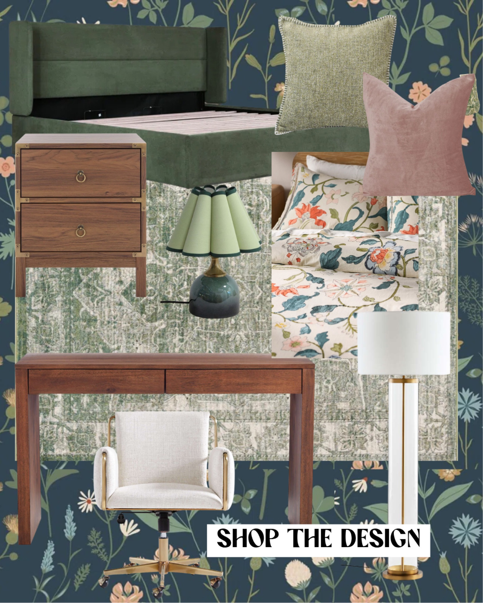 A soft layered bedroom design blending shades of green, wood and vintage inspired florals. 

#LTKHome