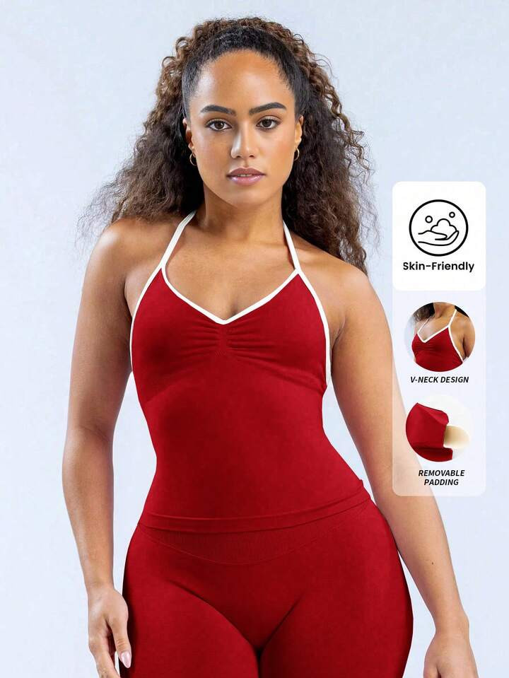 Yefecy New Impact Sports Yoga Vest Women's Fitness Yoga Top Gym Clothes Workout Backless Scrunch Built-In Bra With Cups Tops | SHEIN