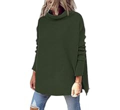 LILLUSORY Women's Mock Turtleneck Casual Oversized Sweater Long Batwing Sleeve Spilt Hem Ribbed K... | Amazon (US)