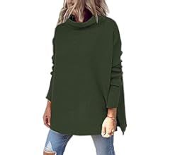 LILLUSORY Women's Mock Turtleneck Casual Oversized Sweater Long Batwing Sleeve Spilt Hem Ribbed K... | Amazon (US)
