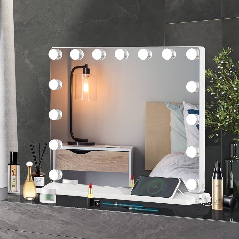LOWIXI Vanity Mirror with Lights for Makeup Hollywood Lighted Mirror with 15 LED Bulbs,3 Colors M... | Amazon (US)