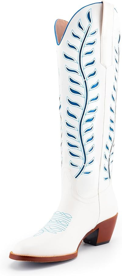 SIFINELAR Womens Cowboy Boots, Retro Embroidery Mid Calf Cowgirl Boot, Chunky Heel Western Pointe... | Amazon (US)