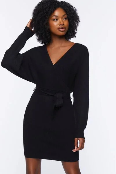 Surplice Long-Sleeve Sweater Dress | Forever 21 | Forever 21 (US)