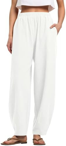 LOMON Linen Barrel Pants Women Wide Leg Palazzo Summer Baggy Harem Pants Boho Casual Trousers wit... | Amazon (US)