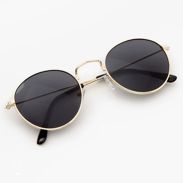 Gold Round Sunglasses - Black | Claire's (US)