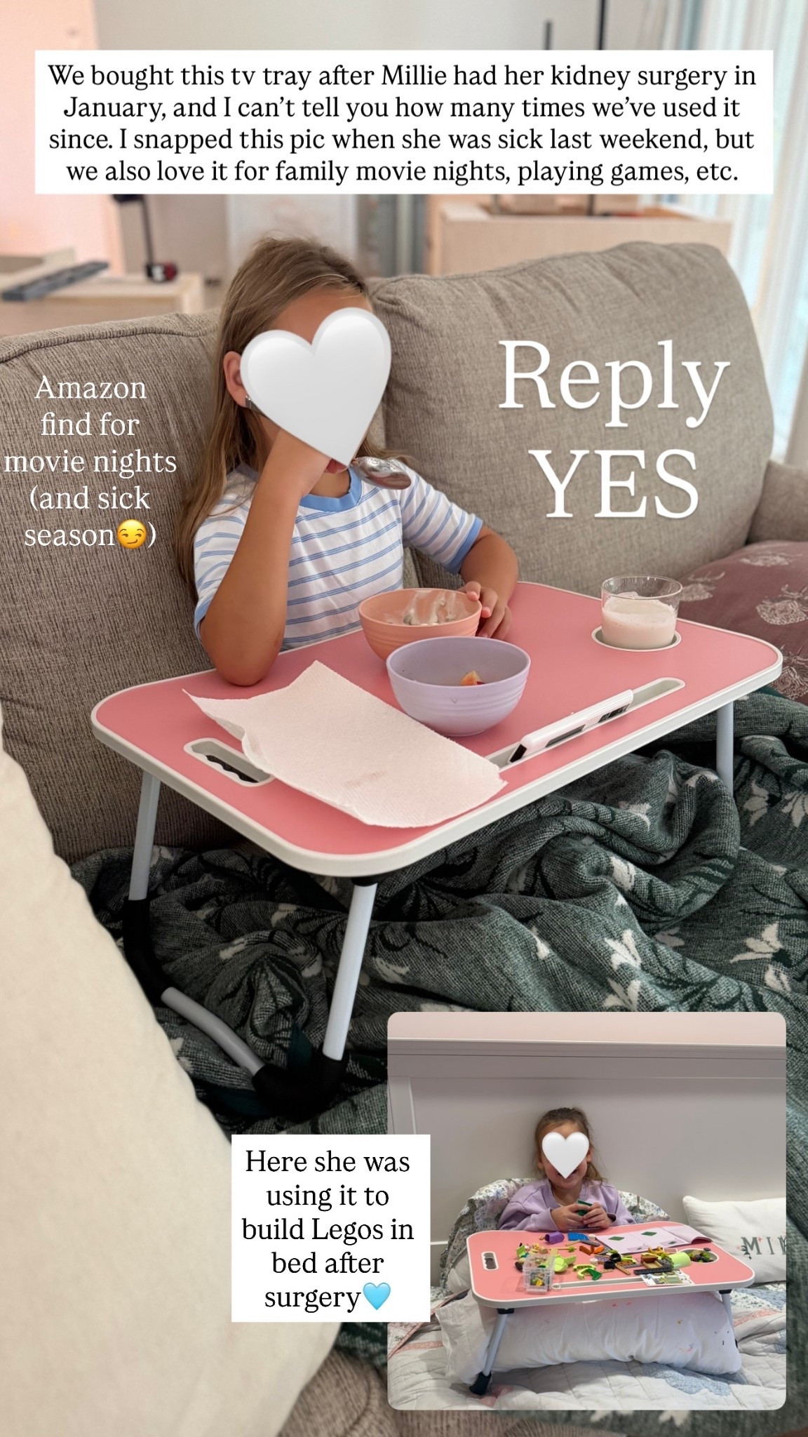 One of my most-used Amazon finds!

We bought this tv tray after Millie had her kidney surgery in January, and I can’t tell you how many times we’ve used it since. I snapped this pic when she was sick last weekend, but we also love it for family movie nights, playing games, etc.

Amazon
find for movie nights (and sick
season😏)

Mom life, home essentials, mom hack 

 #LTKmomlife #LTKHome #LTKKids
