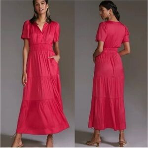 Anthropologie Somerset Satin Hot Pink Maxi Dress Sz S | Poshmark