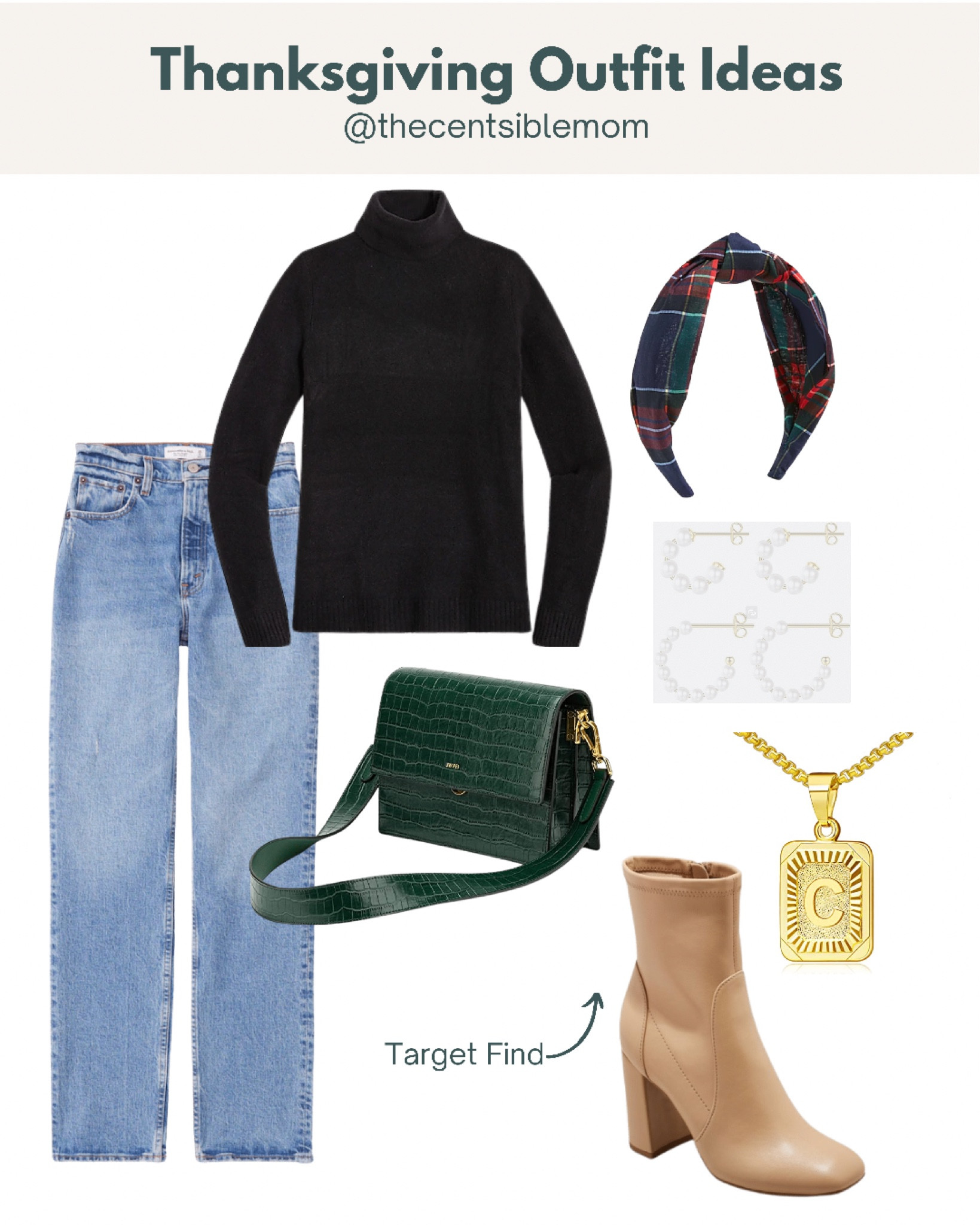 Thanksgiving outfit. Thanksgiving womens outfit idea. Fall fashion. Womens ootd. Womens fall outfit. Womens holiday outfit. Casual thanksgiving outfit idea. Womens jeans. Abercrombie jeans. Womens black turtleneck. Womens plaid headband. Womens booties. Camel boots. Target shoes. Monogram necklace. Initial necklace. Pearl earrings. Pearl hoop earrings. 

#LTKunder100 #LTKstyletip #LTKSeasonal