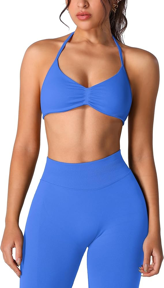 ABOCIW Workout Sets for Women 2 Piece Seamless Halter Sports Bra Scrunch Butt High Waist Leggings... | Amazon (US)