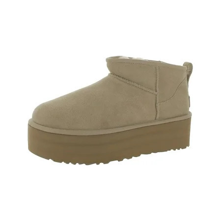 Ugg Womens Classic Ultra Mini Platform Suede Sherpa Ankle Boots | Walmart (US)