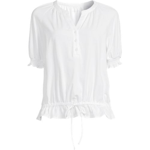 Women's Plus Size Elbow Sleeve Lightweight Jersey Gathered Adjustable Hem Blouse - Lands' End - Blue - 2X | Lands' End (US)
