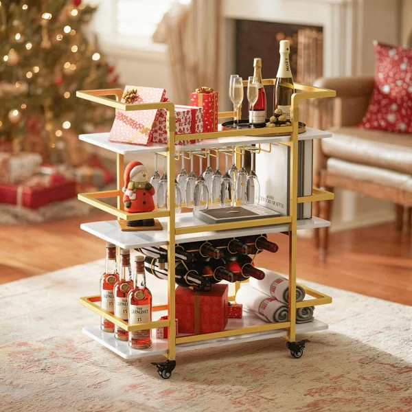 Zoela Metal Golden Bar Cart, 35''x32''x15'' | Wayfair North America