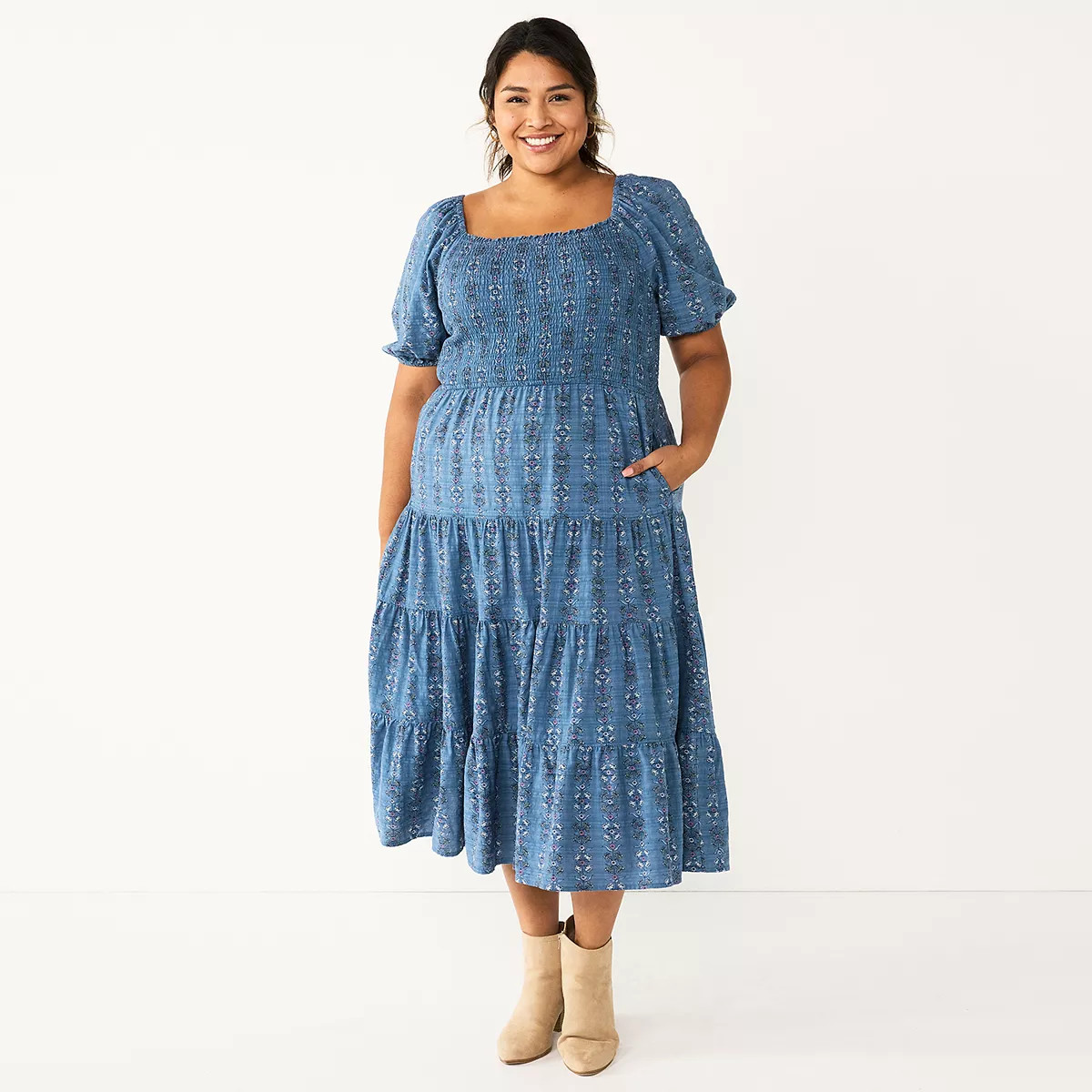 Plus Size Sonoma Goods For Life® Smocked Tiered Midi Dress | Kohl's