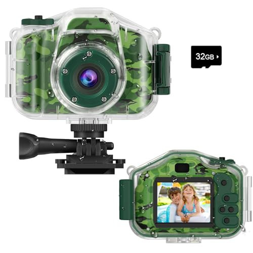 Agoigo Kids Waterproof Camera - Children Underwater HD Video Digital Camcorder, Portable Travel Toy for Toddler - Ideal Christmas Birthday Gifts for Boys Girls Age 3-12 with 32GB Card (Camo) | Amazon (US)