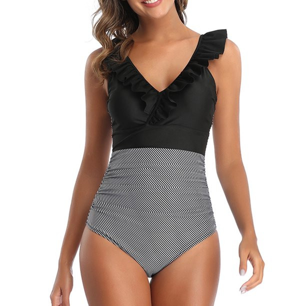 Sexy Dance Womens Bathing Suit One Piece Monokini Bikini Ruffle V Neck Swimsuit Swimwear Beachwea... | Walmart (US)