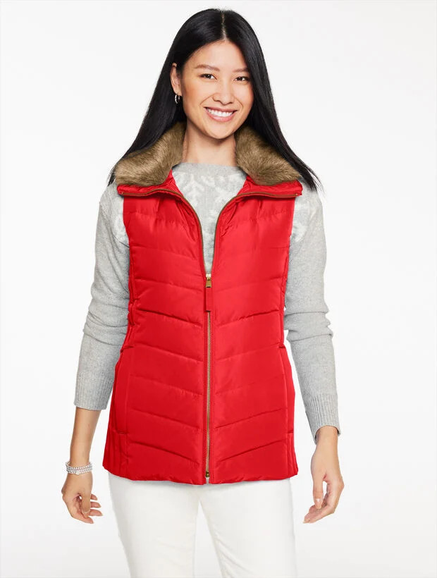 Faux Fur Collar Down Puffer Vest | Talbots