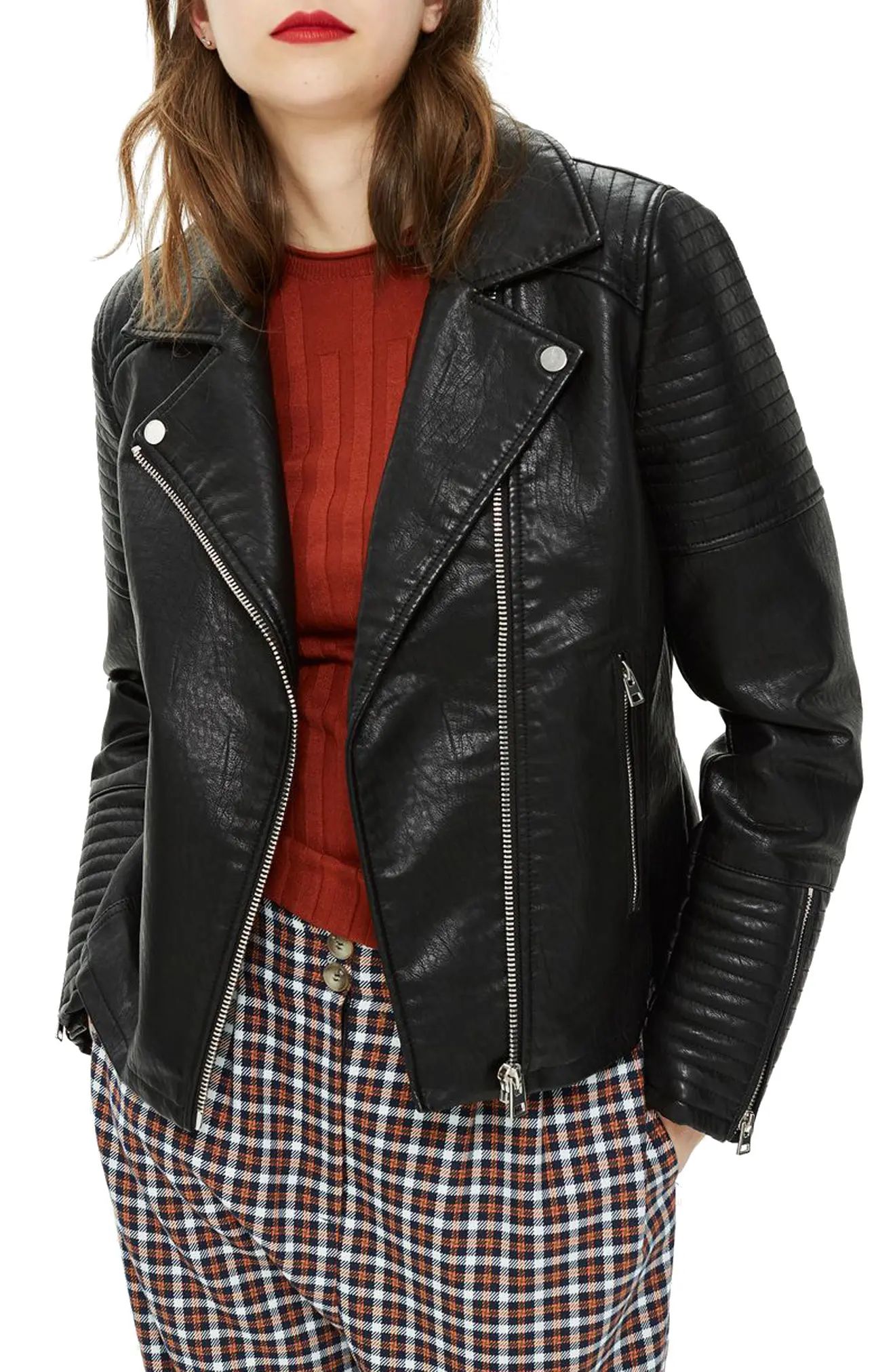 Women's Topshop Rosa Biker Jacket, Size 4 US - Black | Nordstrom