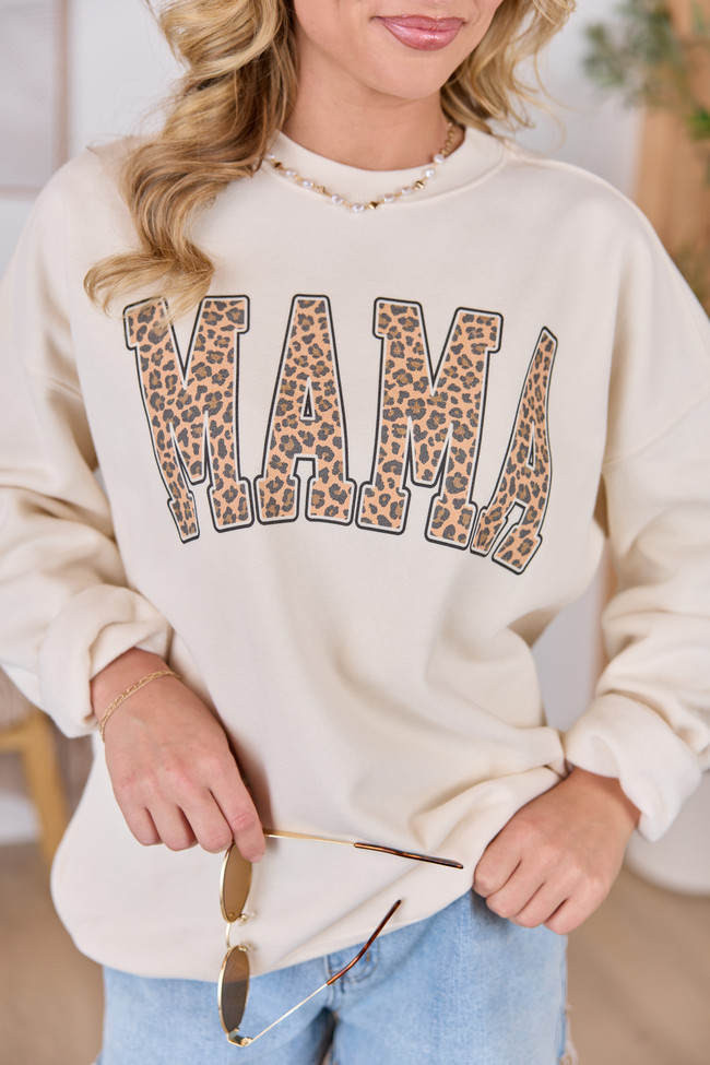 Mama Leopard Block Cream Graphic Sweatshirt SALE | Pink Lily