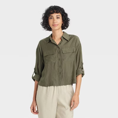 Women's Long Sleeve Button-Down Cropped Utility Shirt - A New Day™ | Target