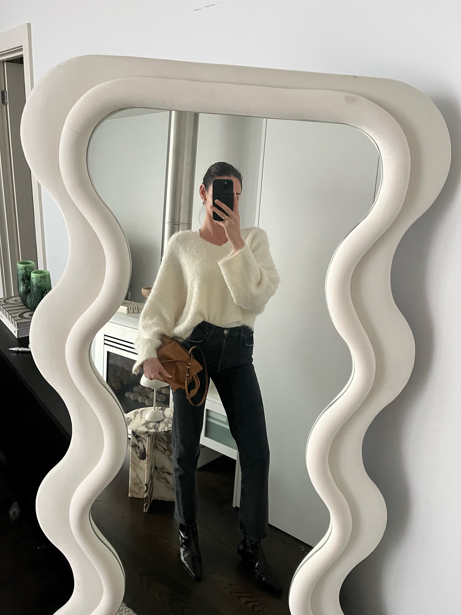Todays outfit details : Straight leg denim, cream alpaca knit jumper, toteme ankle boots and Loewe mini Flamenco 

#LTKstyletip #LTKwinter #LTKaustralia