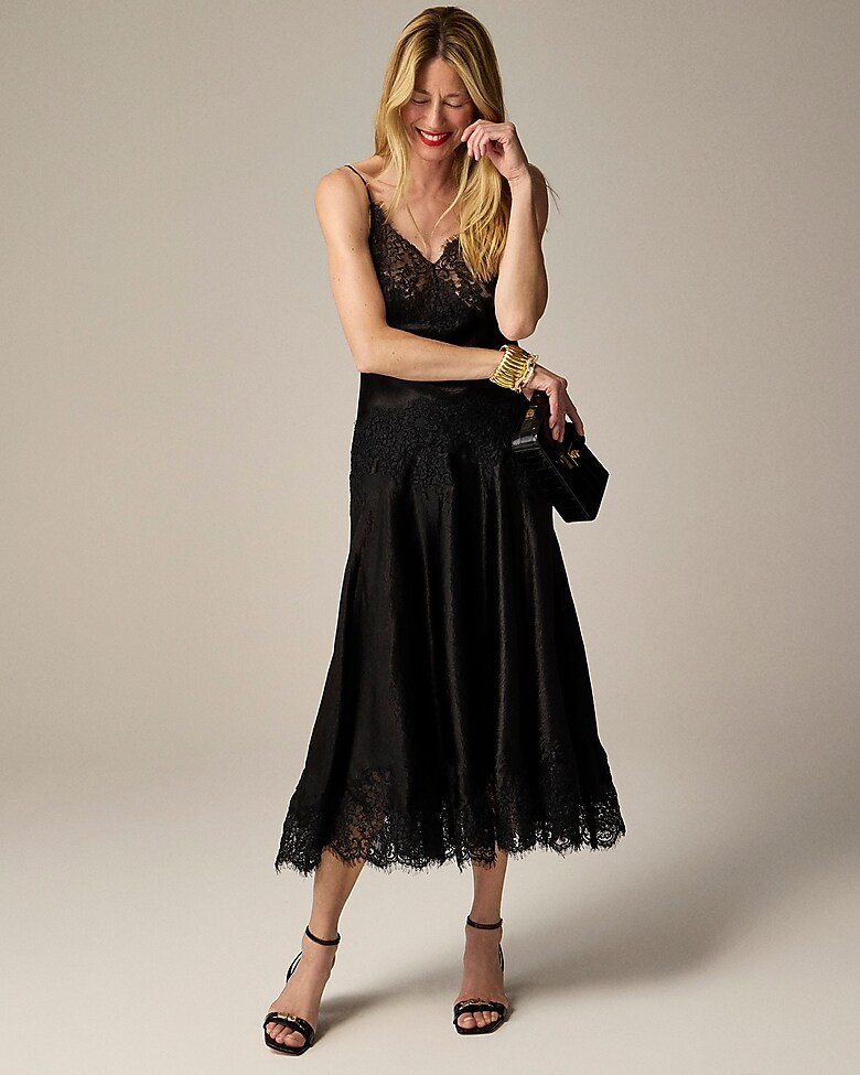 Collection lace-trim slip dress in textured satin | J. Crew US